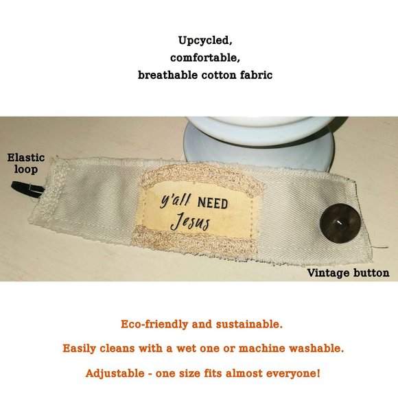 Y'all Need Jesus Fabric Bracelet Cuff Inspirational Religious Faith Quote - Picture 2 of 10